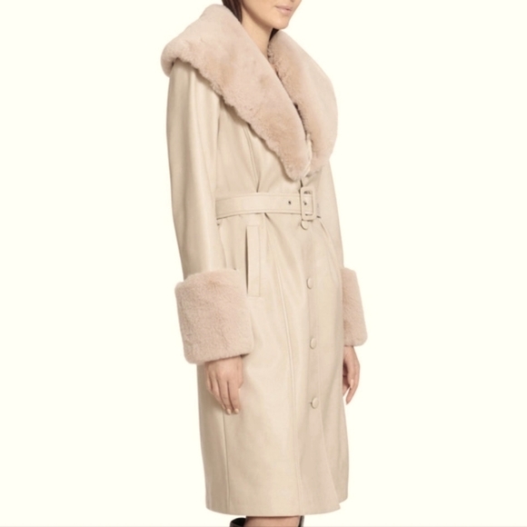 NWT AVEC LES FILLES | $259 Faux-fur Trimmed Faux-leather Trench Coat - Picture 3 of 7